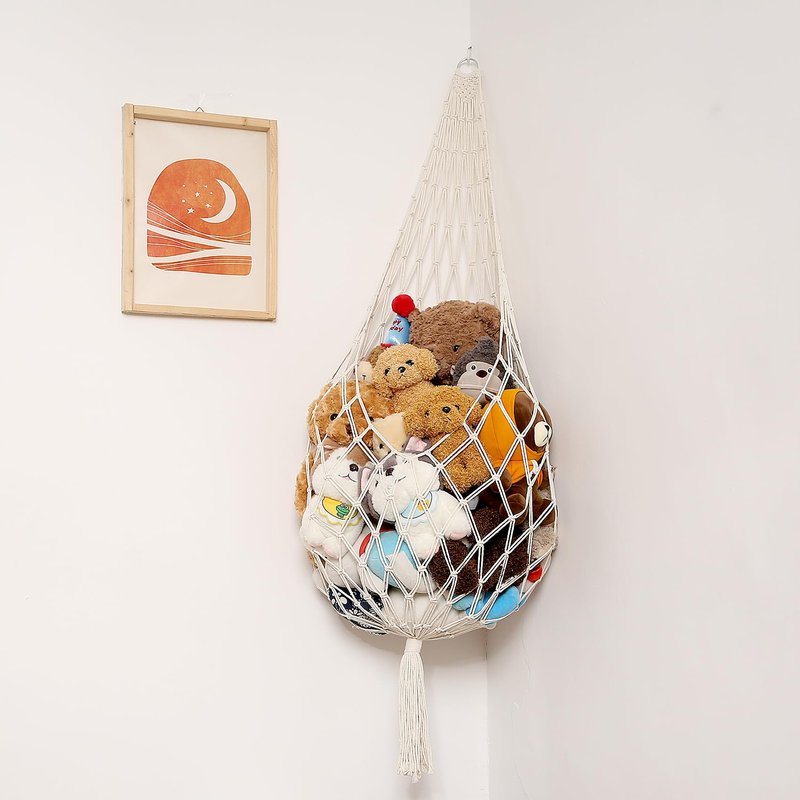 Amdermi Novel Stuffed Animal Hammock Corner Hanging Net for Stuff Aniaml Storage Macrame Toy Display Plush Toy Holder-Perfect for The Tiny Space Walls (Cream)