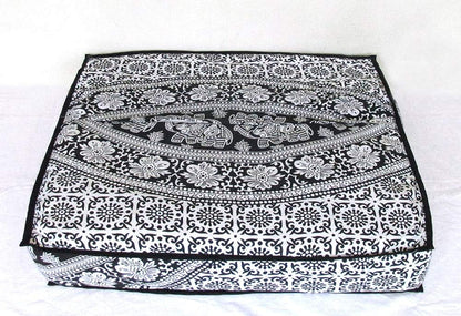 24 Black White Elephant Flower Mandala Mandala Barmeri Large Floor Pillow Cover Cushion Meditation Seating Ottoman