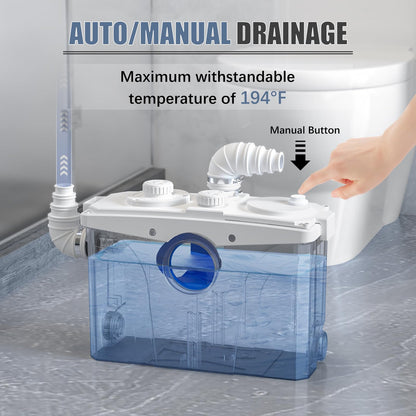 900W Macerator Pump with 2 Outlets/5 Inlets, 1.2HP Sewage System for Toilet