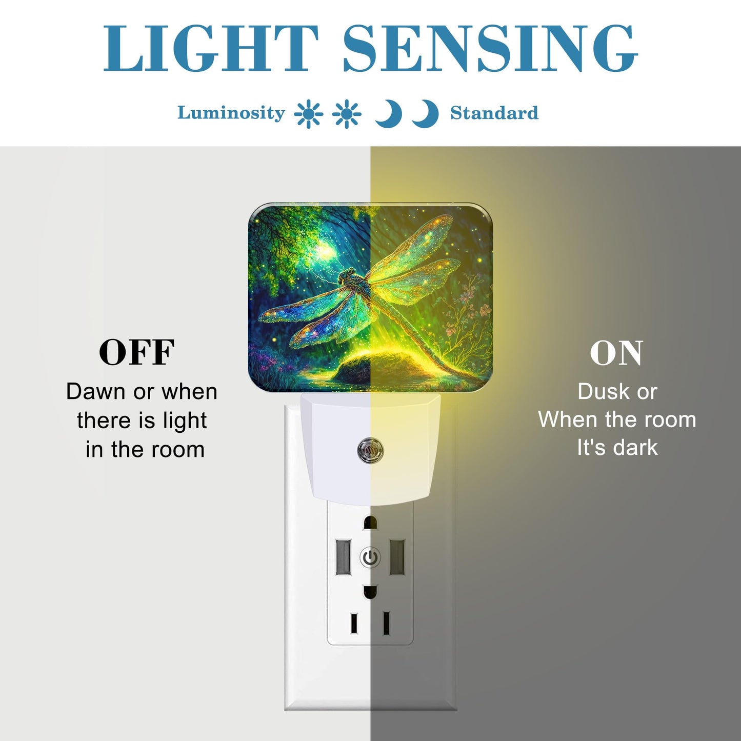 Uiaoiais Glowing Dragonfly Plug in Night Lights, Fantastic Enchanted Forest Nightlight Plug Into Wall Dusk to Dawn Sensor for Kid Girls Boys Women Men Bedroom,Hallway,Kitchen,Bathroom,Stairs Decor
