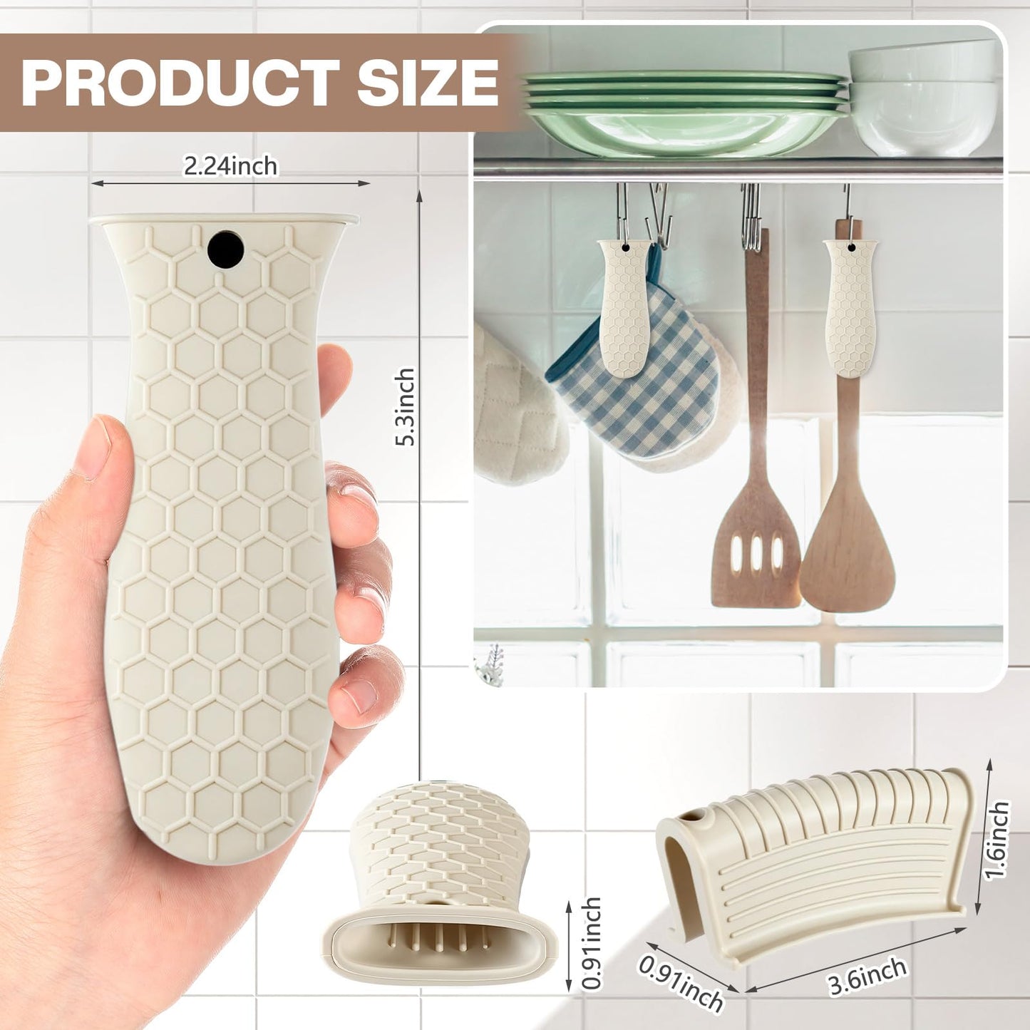Patelai 8 Pcs Silicone Pot Holders Set Cast Iron Handle Cover Heat Resistant Pot Handle Covers Potholder Non Slip Reusable Pan Sleeve for Frying Pan Kitchen Supplies(Khaki)