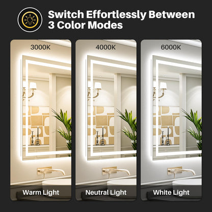 Briivue 72x32 Inch LED Bathroom Mirror with Lights, Backlit & Front Lit, Anti-Fog Lighted Bathroom Vanity Mirror for Wall, Memory Function, Dimmable, HD Tempered Glass, Shatter-Proof