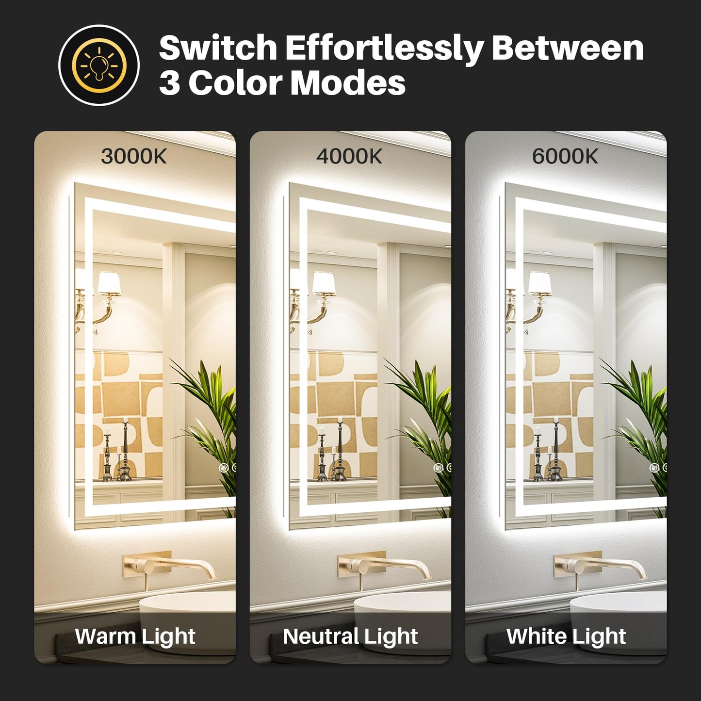 Briivue 60x40 Inch LED Bathroom Mirror with Lights, Backlit & Front Lit, Anti-Fog Lighted Bathroom Vanity Mirror for Wall, Memory Function, Dimmable, HD Tempered Glass, Shatter-Proof