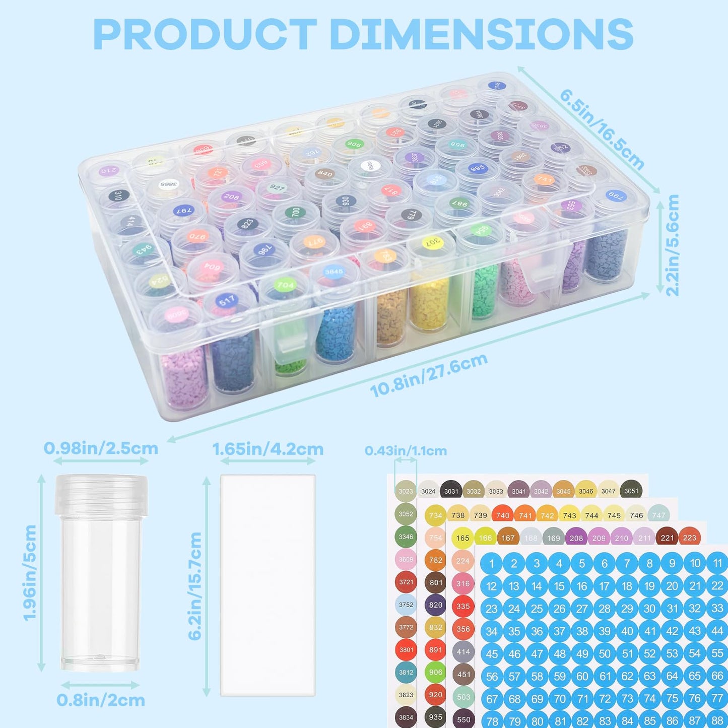 BMHHWAI 1Pack Diamond Painting Storage Containers, 60 Grids Diamond Art Organizer and Labels, Bead Organizer Diamond Painting Case Accessories for DIY Diamond Art Craft Jewelry Bead Storage(Clear)