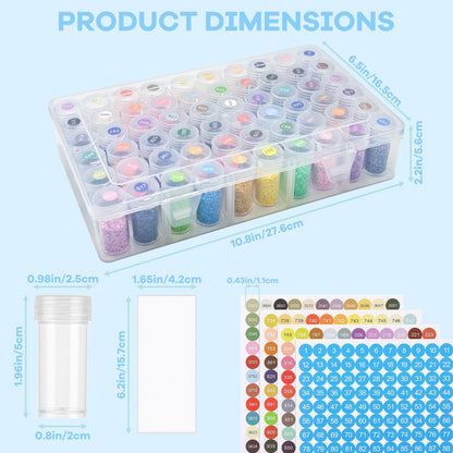 BMHHWAI 1Pack Diamond Painting Storage Containers, 60 Grids Diamond Art Organizer and Labels, Bead Organizer Diamond Painting Case Accessories for DIY Diamond Art Craft Jewelry Bead Storage(Clear)