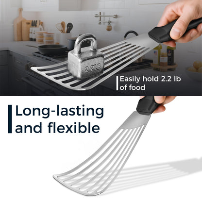 MUJINON Fish Spatula 18/8 Stainless Steel, Thin Long Flexible 12.5-in Metal Spatula Fish Turner Brushed Kitchen Utensil for Outdoor Grilling Daily Barbeque, Dishwasher Safe