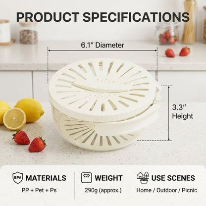 Kitchen Fruit Drainage Basket, Multifunctional Drainage Bowl, Fruit and Vegetable Washing Bowl with Lid, Kitchen Dual-Layer Draining Basket with Foldable Handle Portable 6.1" Fruit Strainer Brown