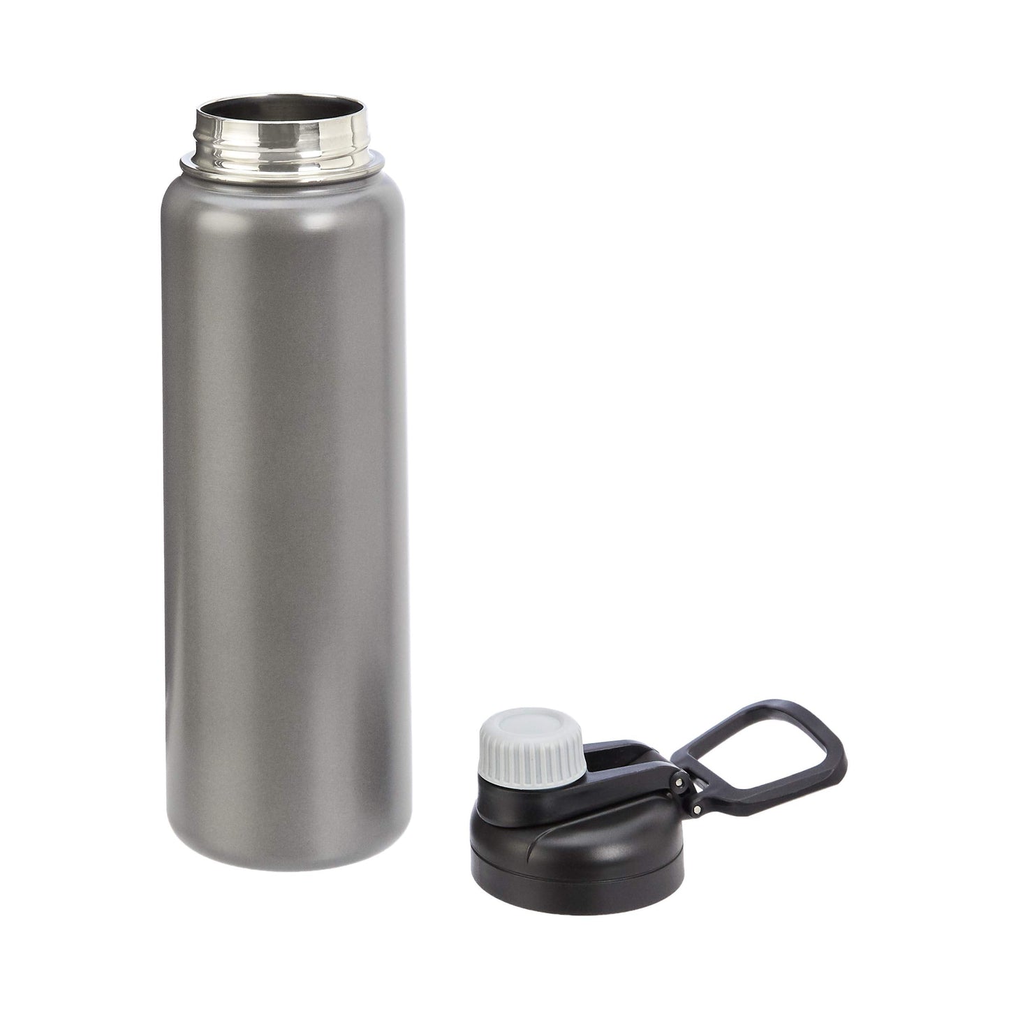 Amazon Basics Large Insulated Stainless Steel Water Bottle, Leakproof Spout Lid, BPA-Free, Vacuum Insulated, Keeps Drinks Cold, Portable, 30.1 ounces, Gray