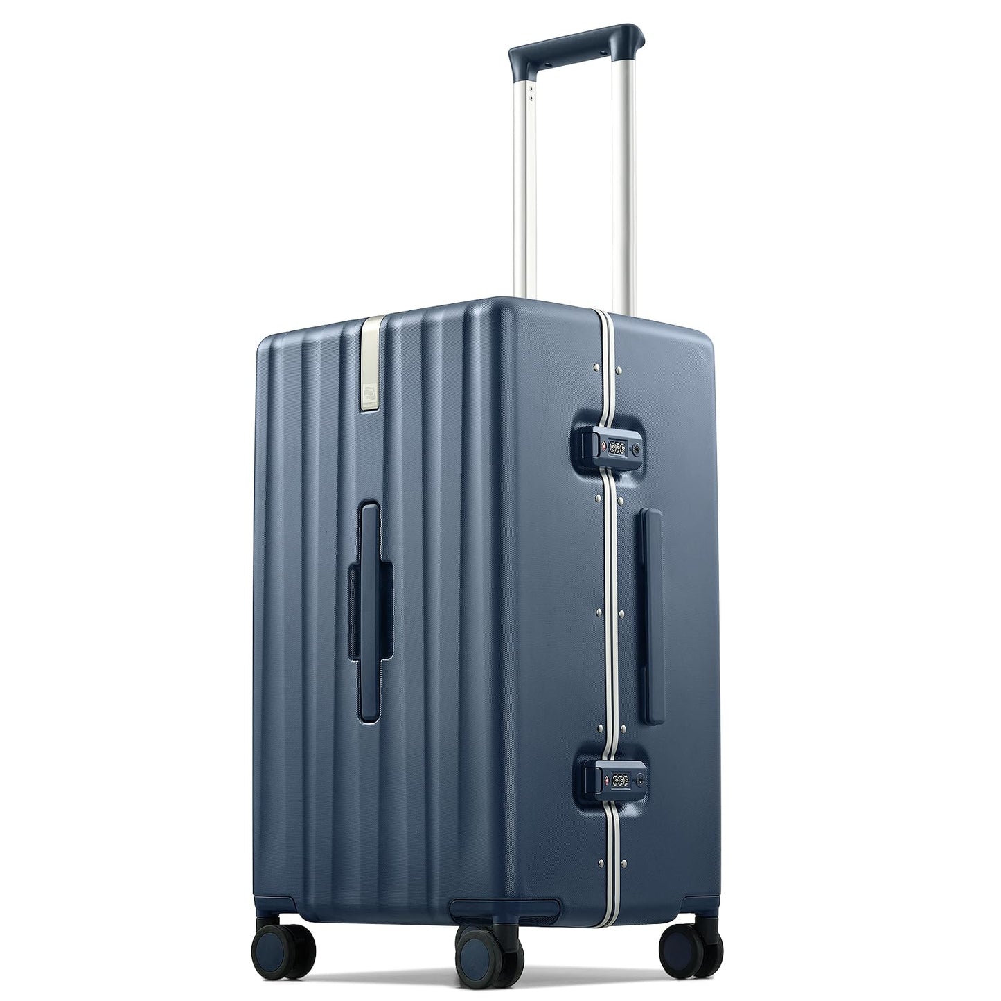 Hanke Premium 24 Inch Zipperless Medium Checked Luggage, Aluminum Frame Hard Shell PC Suitcase with TSA Lock and Multi-Handle Design, 8 Quiet Spinner Wheels for 1-2 Week Trip（Abyssal Blue）