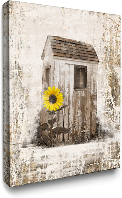 Luslya Rustic Outhouse Canvas Wall Art, Farmhouse Barn Abstract Painting for Living Room Bedroom Decor