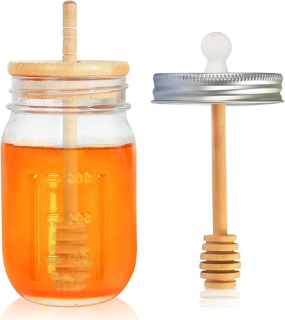 16oz Set,Honey GIVAMEIHF Glass Honey Jar with Dippers Stick Pot with Dipper and Lid,Honey Containers for Airtight Syrup