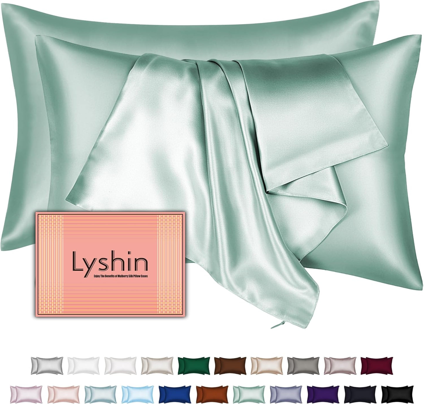 Skiennix Silk Pillowcases - 2 Pack Standard Size | Mulberry Silk for Hair & Skin - Soft Sage Green