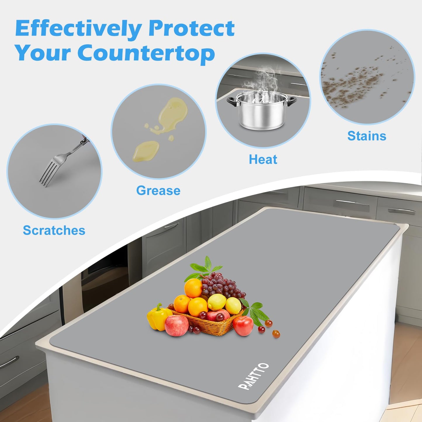 Silicone Mat for Kitchen Countertop, 47.2x23.6in Heat Resistant Kitchen Island Protector Mat, Extra Large Non-Slip Thickened Quartz Counter Heat Protector, Waterproof & Multipurpose