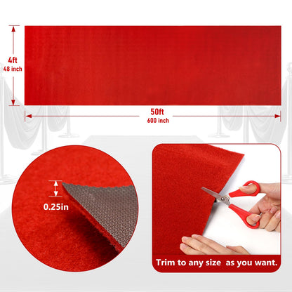 PBHEPJ 4ft x 50ft Extra Thick Red Carpet Runner for Party & Hollywood, Festival Celebration, Wedding, Graduation Ceremony, Award Ceremony, VIP Reception, Heavy-Duty, Non-Slip TPR Rubber