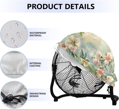 Hummingbird Hibiscus Print 24" Fan Cover, Industrial Fan Protection Cover for Wall Mount, Outdoor Waterproof