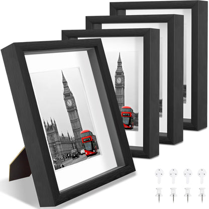Heyxinda 11x14 Shadow Box Picture Frames 4 Pack, Wooden Display Cases with Linen Board, Use as 9x12 Frame with Mat or 11x14 without Mat, 1.0" Interior Depth for Flowers Memorabilia Collectibles, Black