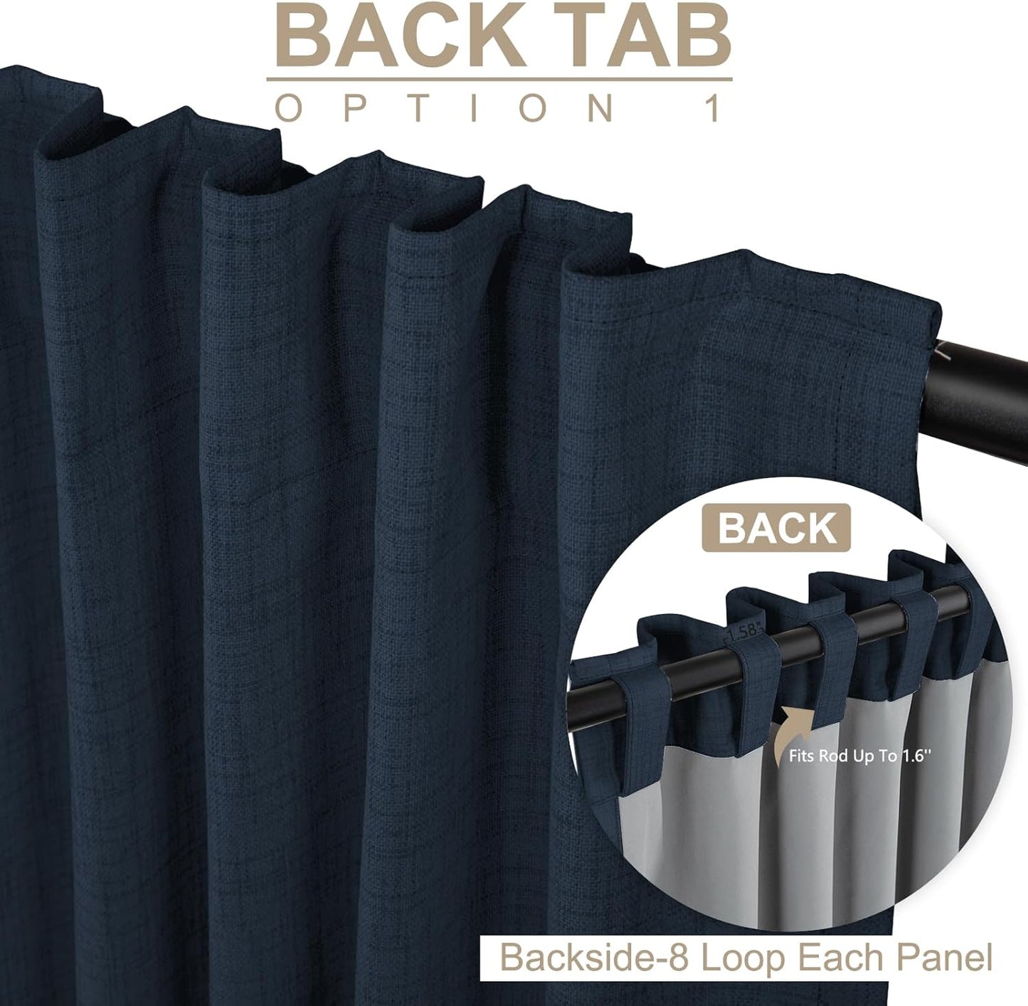 Skiennix 100% Blackout Linen Curtains - Thermal Insulated Drapes for Bedroom | 84" Long, Navy, 2 Panels Set