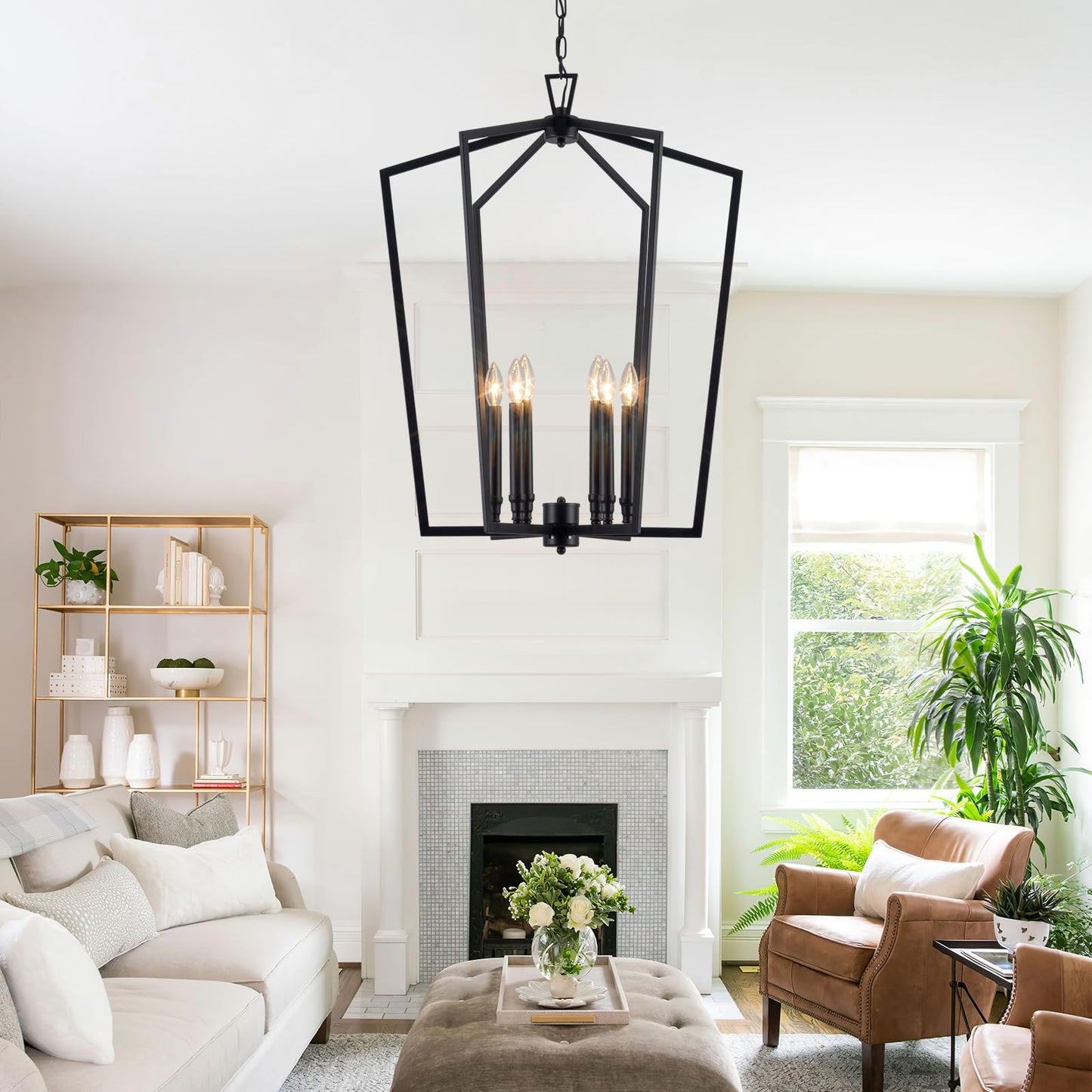 Vezzio 6-Light Black Chandelier for Entryway Foyer, D25 Inch Modern Farmhouse Industrial Pendant Light Fixture Adjustable Chain Dimmable for High Ceiling Dining Room Kitchen Island Hallway Stairway