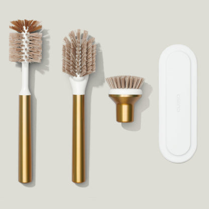 Curio Home Goods Ionic Brush Set, Magnetized to Stand Upright, Stainless Steel with Replaceable Heads, Brass/Gold