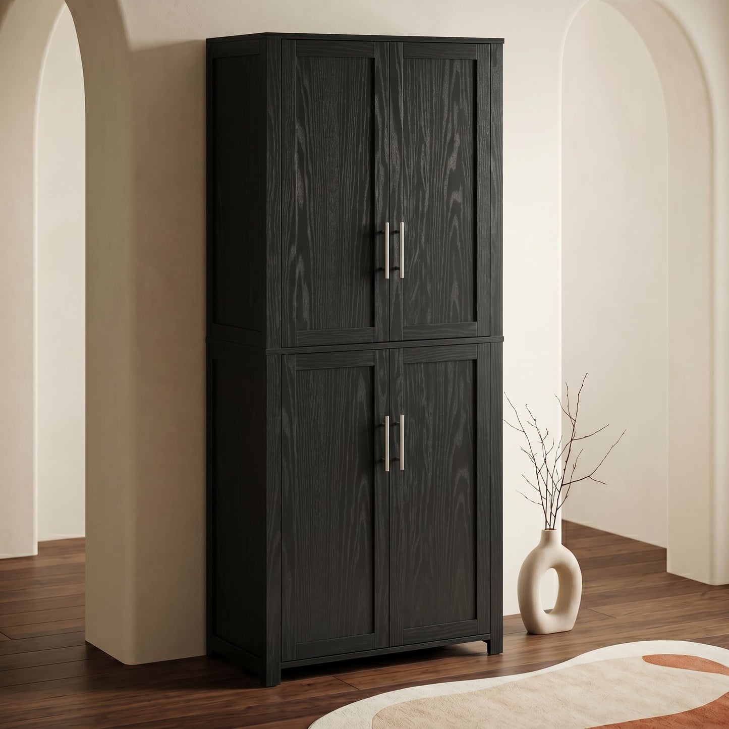 Casaphoria Kitchen Pantry Cabinet, 67" Tall Freestanding Storage Cabinet with 4 Adjustable Shelves, 28" W x 15" D for Kitchen Pantry Organization (Black, Single)