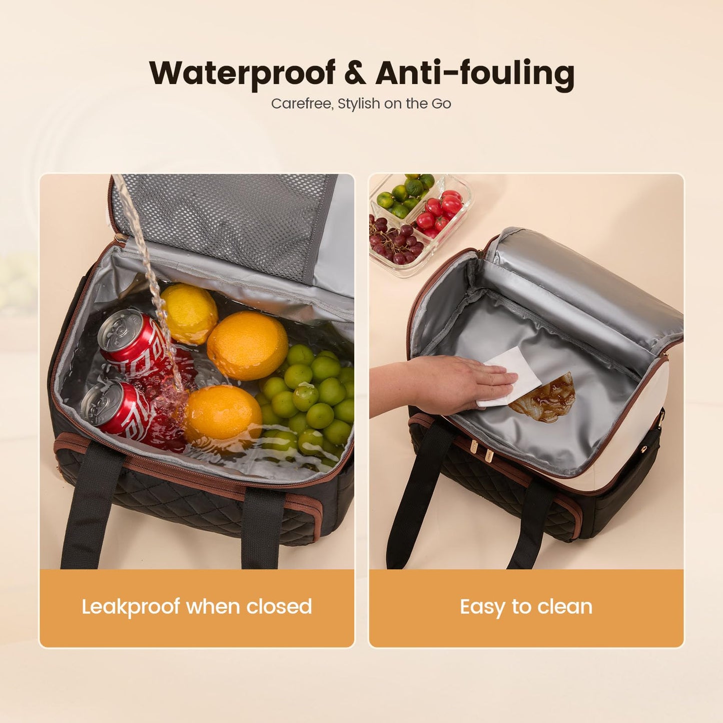 LOVEVOOK Insulated Lunch Bag For Women,Large Double Deck Adult Lunch Box,Teacher Lunch Tote Bag With Cup Holder,Leakproof Cooler Bag With Adjustable Shoulder Strap For Work Picnic Beach,Larger 15L