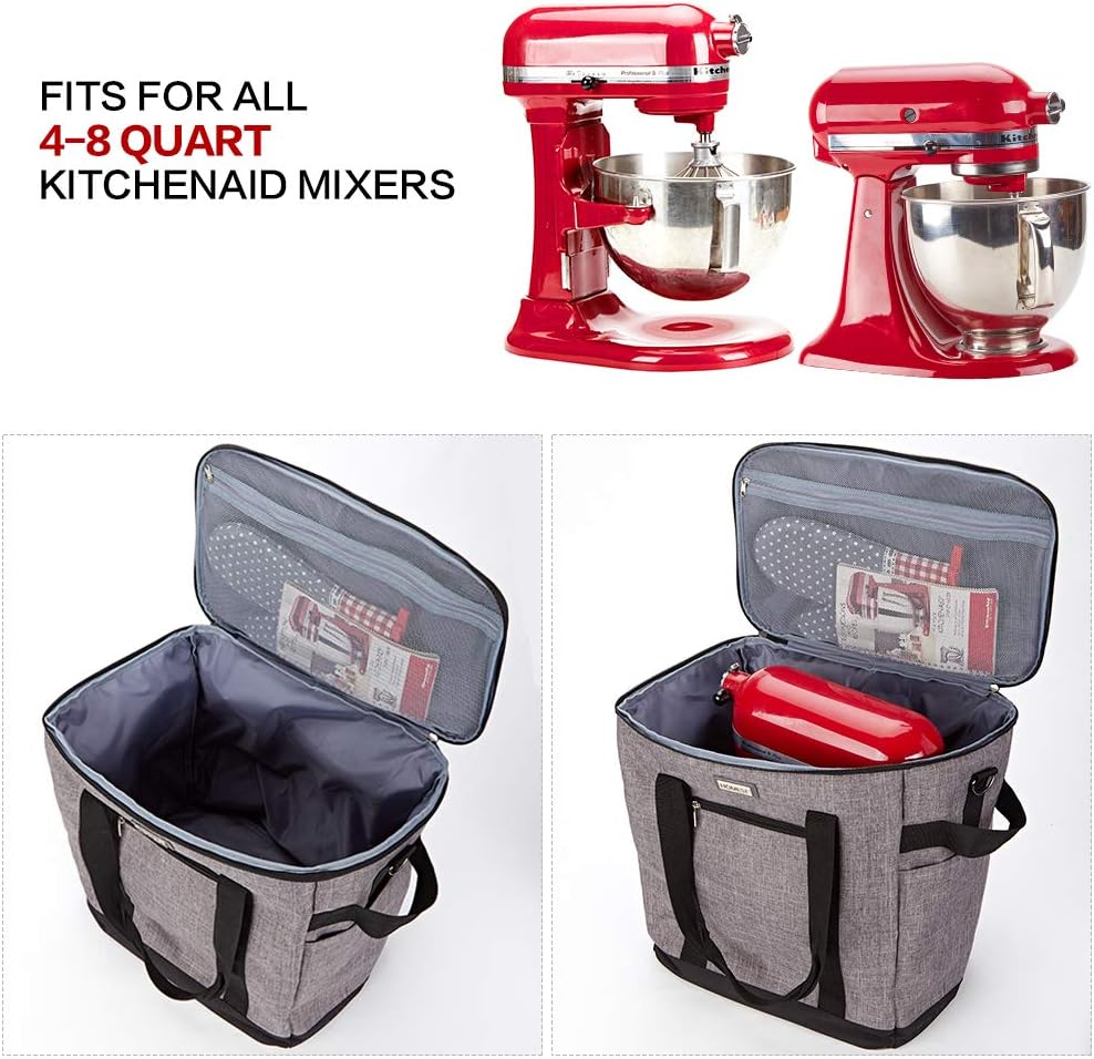 HOMEST Stand Mixer Dust Carry Bag with Pockets for KitchenAid Bowl Lift 5-8 Quart, Grey
