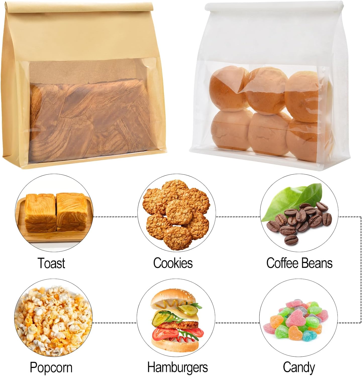 Pack of 50 Paper Bread Bags, Large Bakery Storage Bags with Window for Home Sourdough Bread Packaging