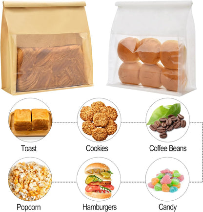 Pack of 50 Paper Bread Bags, Large Bakery Storage Bags with Window for Home Sourdough Bread Packaging