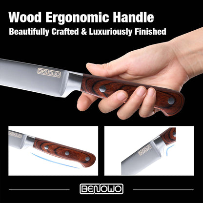 Benowo Carving Knife Set 2-Piece, 8-inch Turkey Carving Knife and Fork Set Stainless Steel Kitchen Knife for Steak, Hibachi Knife and Fork, BBQ Carving Fork with Gift Box – Designed in USA