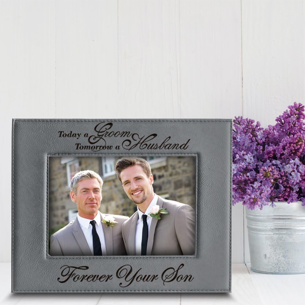 BELLA BUSTA Engraved Leather Picture Frame - Today a GROOM, Tomorrow a HUSBAND, Wedding Gift for Mom and Dad