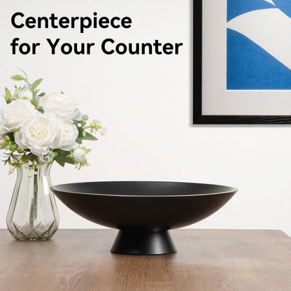 Decorative fruit bowl for Home Decor Large Modern Handicraft Key Bowl for Entryway Table Stylish Centerpiece Purse Bowl Pedestal bowl for Kitchen Counter Coffee Table(Artificial Stone Black)