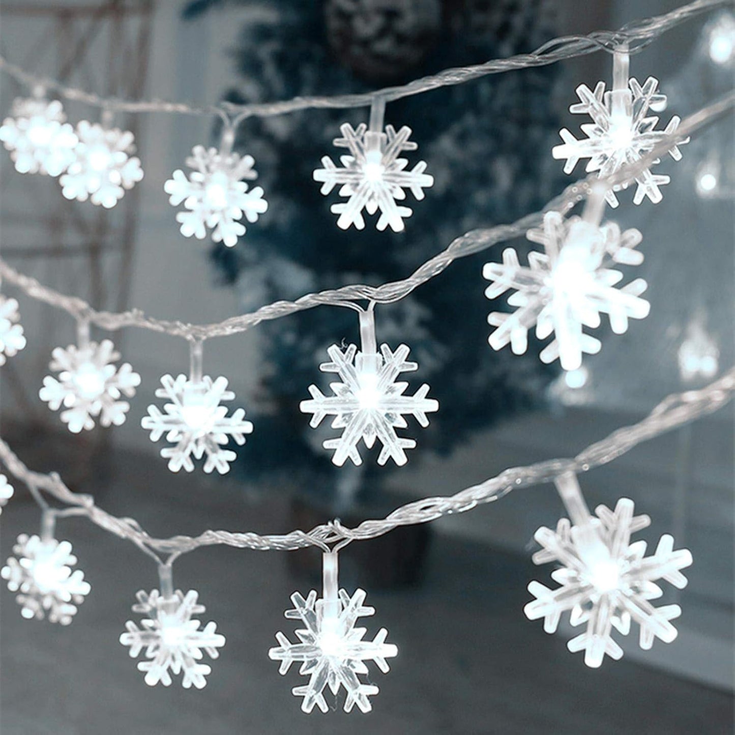 20 40 Christmas Lights, Ft LED Snowflake String Lights Battery Operated Waterproof Fairy Lights for Bedroom Patio Room