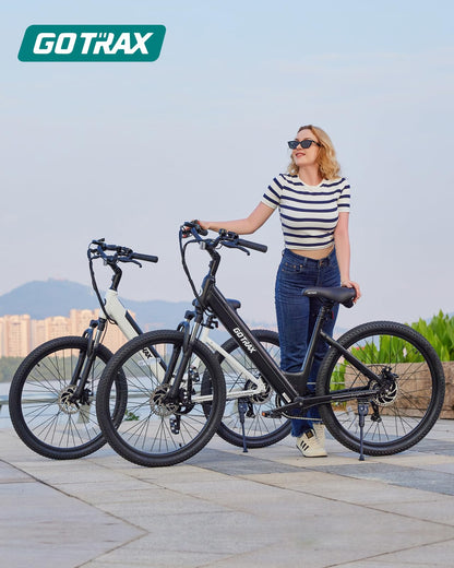 Gotrax Dolphin 26" Electric Bike, Max Range 30Miles(Pedal-assist1) & 20Mph Power by Peak 500W, 5 Pedal-Assist Levels & Front Suspension, 7-Speed&Boost Mode, City E-Bike for Adult White