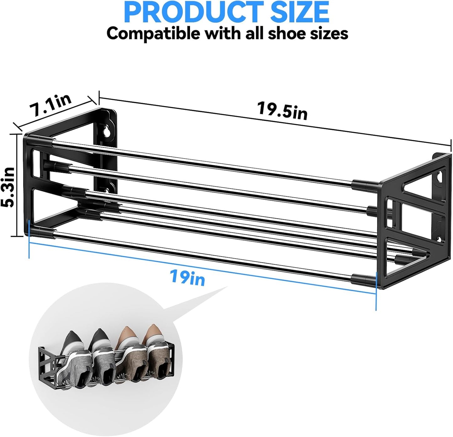 2 Pack 8 Closet Wall Shoe Rack,Hanging Shoe Storage Holds Pairs of Shoes Over The Door Wall Mounted Shoe Organizer
