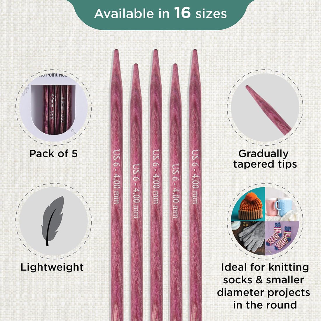 KnitPro Dreamz Double Pointed Needles 5" (12.5cm) | US Size 6 (4mm)