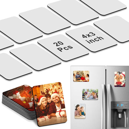 Sublimation Magnet Blanks 4x3 inch, 20PCS Personalized Blanks for DIY Kitchen Refrigerator Office Decor