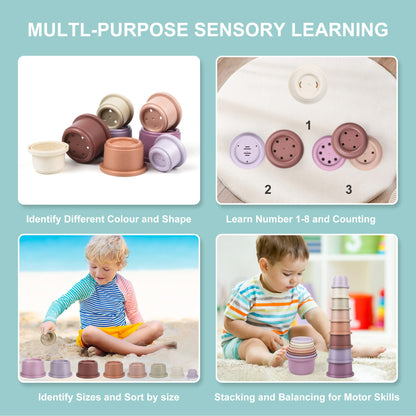 Baby Stacking Toy Cups,Toddler Stackble Bath Toy for 1-3,Nesting Cups Pool Toys for 6-12 Months Infant,Kids Early Educational Montessori Gift for 2-4 Years Old Boys Girls