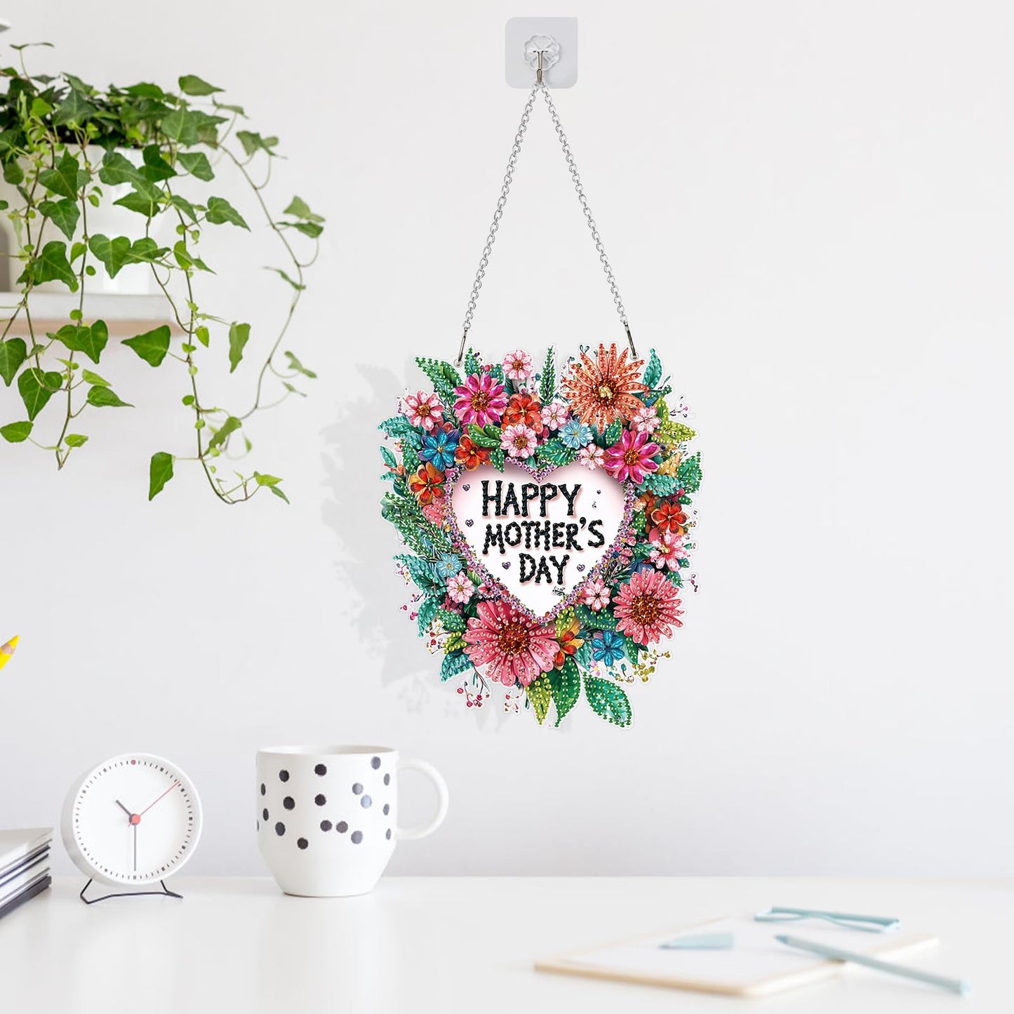 MAXBYE Diamonds Painting Kits Hanging Pendant, Special Shaped Crystal DIY Mother's Day Flowers Diamond Art, Diamond Art for Beginners DIY Crafts, Window Pendant Ornament for Home Decoration, 7.8in