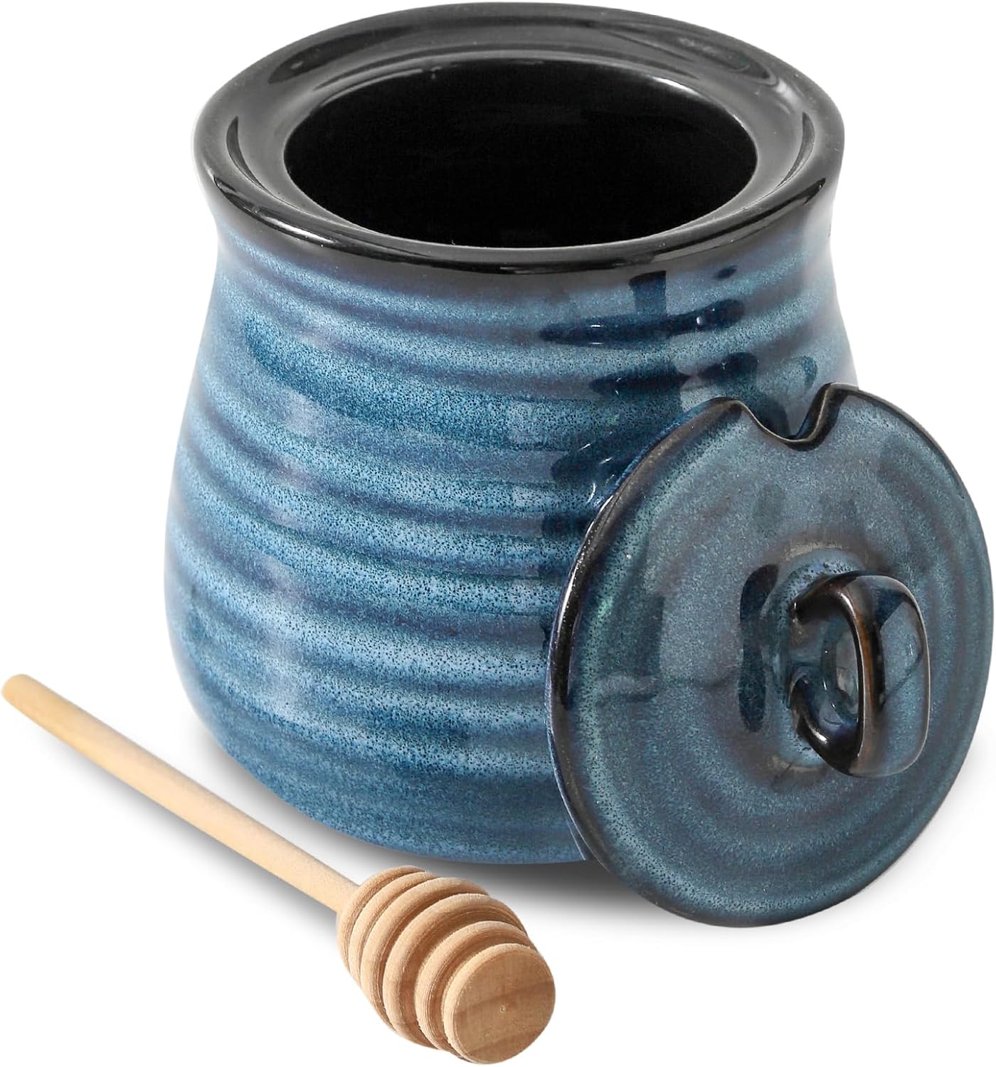 12 Set,Porcelain Ceramic Ounce Honey Jar and Dipper Honey Pot with Lid and Wooden Dipper,Cute Honey Containers