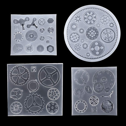 FineInno 4PCS Gear Resin Mold,Steampunk Silicone Molds for Epoxy Resin,Jewelry Casting Mould DIY Pendant, Clay, Craft,Chocolate,Cake,Fondant