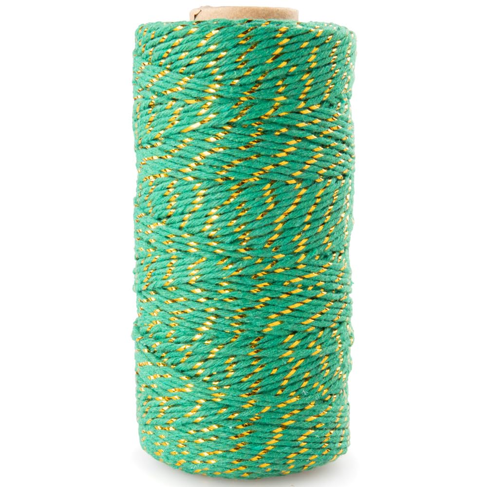 Craft County Decorative Holiday Cotton Gift Wrapping Twine – Gold Wire Green (100M Tube)