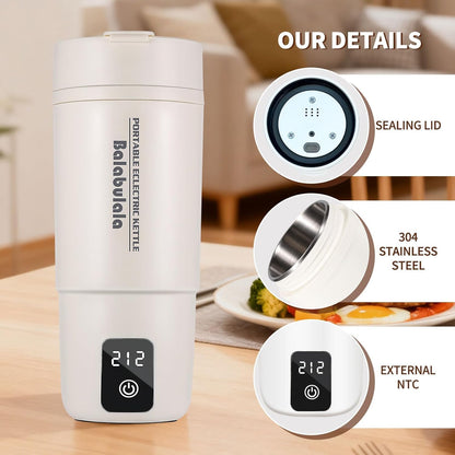 Travel Electric Kettle, Balabulala Portable Water Boiler with 6 Variable Presets,Small Electric Kettle with Keep Warm Temperature Controls & Boil Dry Protection, 17oz,Whitie