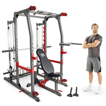 Marcy Smith Machine Home Gym System SM-4903, All-in-One Strength Training Cage with Weight Bench, Pulley, Squat Rack & Workout Stations for Full Body Workouts
