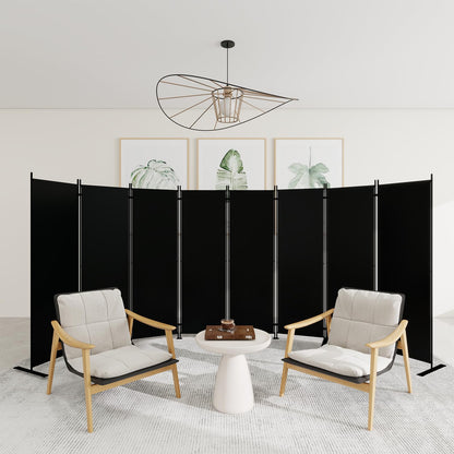 T&Jero 8-Panel Folding Room Divider, 6ft Tall Portable Privacy Screen Wall for Home and Office, Modern Freestanding Partition Separator for Bedroom, Studio, 173" Wide x 71" High, Black