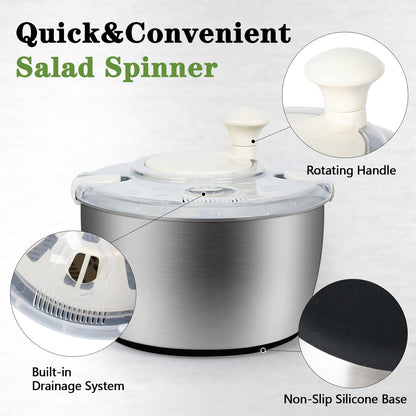 NIOSAVM 5Qt Stainless steel Salad Spinner, lettuce spinners,salad spinner BPA-Free small,Vegetable Dryer,Vegetable Washer,colander for kitchen,salad dryer spinner,fruit cleaner spinner