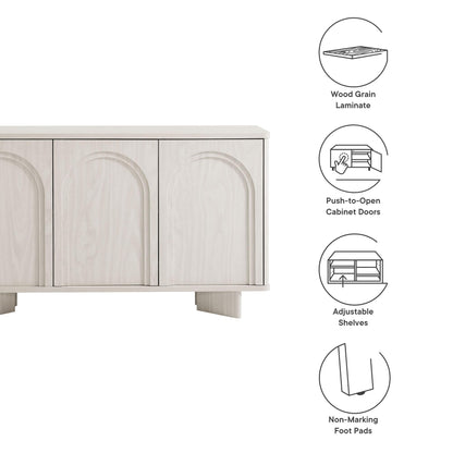Modway Flux Arched Door Sideboard in White Wash - 55 Inch Freestanding 3-Door Buffet Credenza - Tall Media Console for Wall-Mounted TVs - Modern Accent Cabinet for Kitchen, Living Room, Hallway