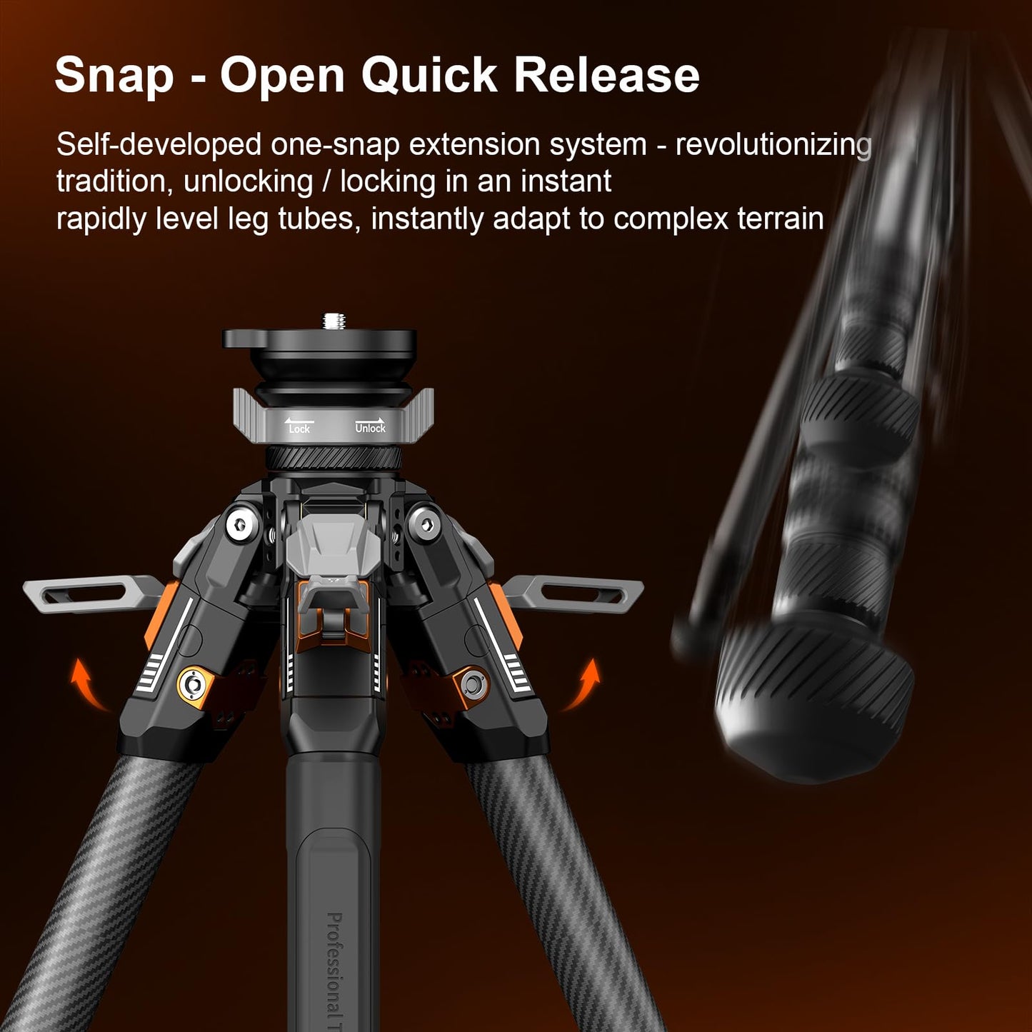 COMAN T1S Snap Open Carbon Fiber Tripod, Professional Tripod for Camera with Ball Bowl Head, 65'' Video Tripod with Quick Release Center Column, Max Load 20kg / 44lb
