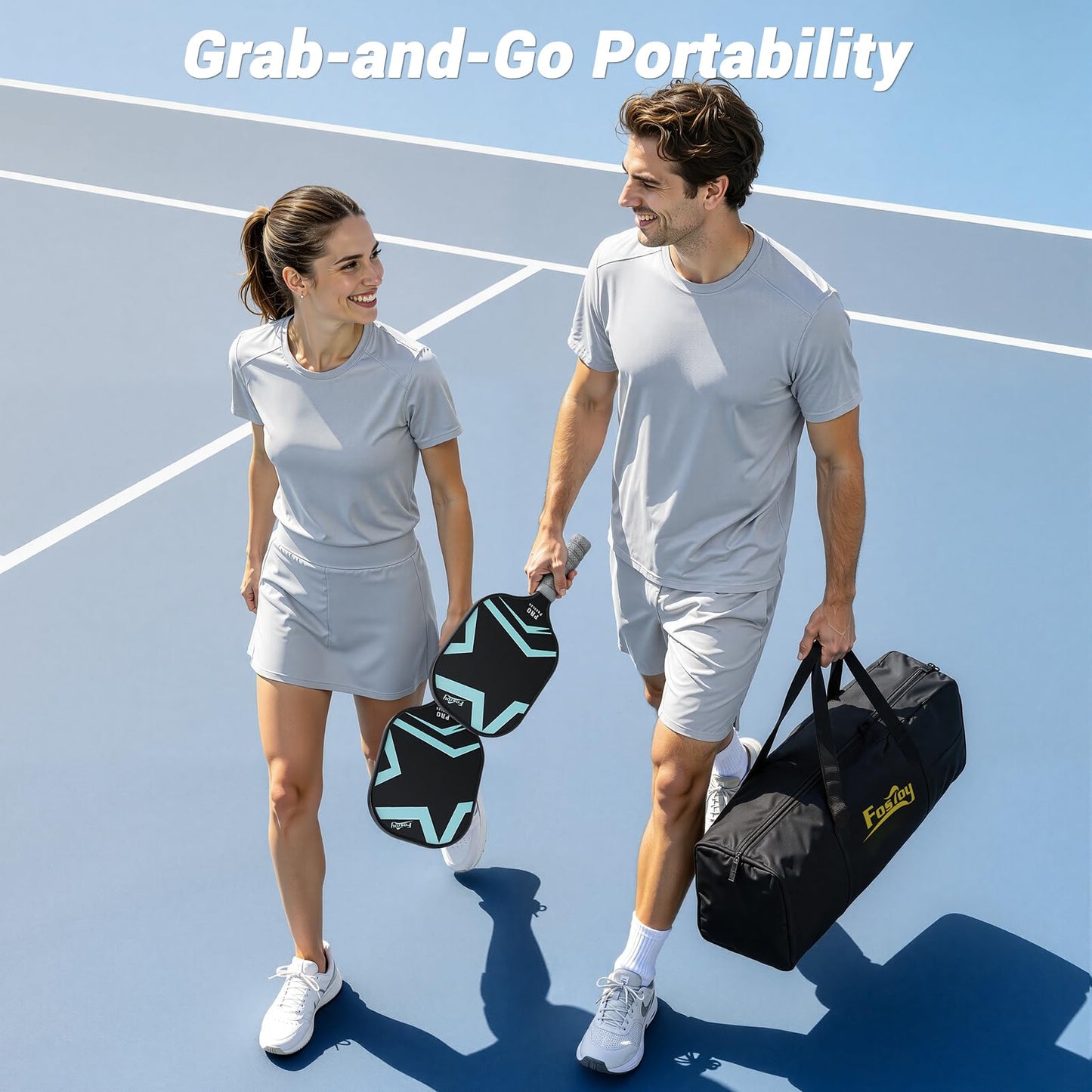 Fostoy Pro Aluminum Pickleball Net with Carbon Fiber Paddle, Dual-Side Tension Lock System, Locking Wheels, 22FT Tournament Regulation Size for Outdoor Court, Driveway & Gym, Easy Setup, Carry Bag