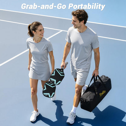 Fostoy Pro Aluminum Pickleball Net with Carbon Fiber Paddle, Dual-Side Tension Lock System, Locking Wheels, 22FT Tournament Regulation Size for Outdoor Court, Driveway & Gym, Easy Setup, Carry Bag