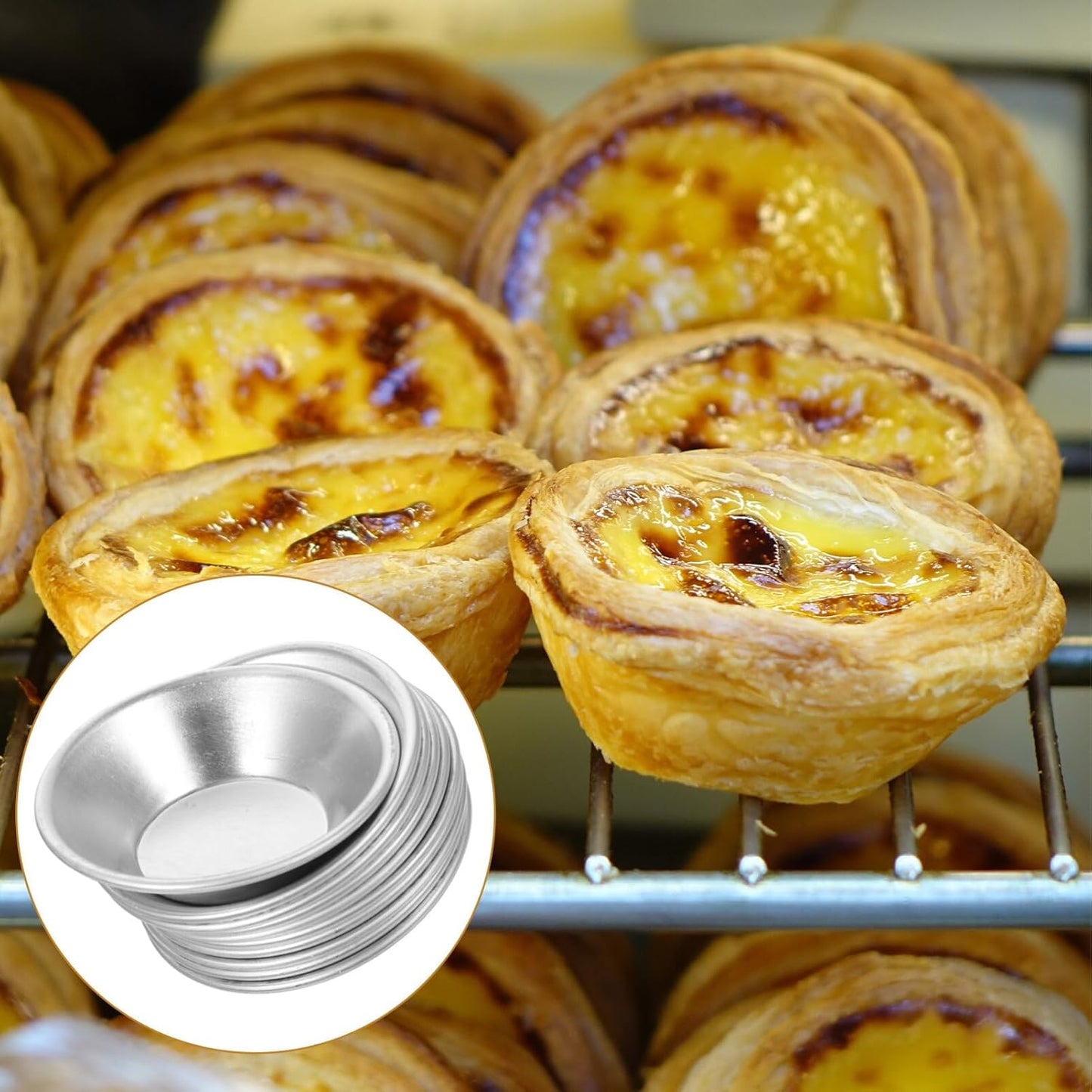 VICASKY 10pcs Mini Tart Tin, Chinese Egg Tart Portuguese Egg Tart Mini Dessert Molds, Non-Stick Egg Tart Pan